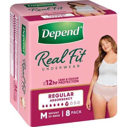 Depend Real Fit Regular Incontinence Underwear For Women Medium 8 Pack