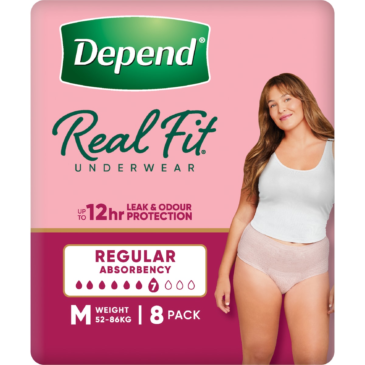 Depend Real Fit Regular Incontinence Underwear For Women Medium 8 Pack