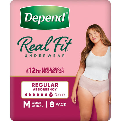 Depend Real Fit Regular Incontinence Underwear For Women Medium 8 Pack