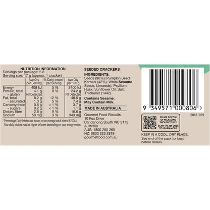 Olinas Bakehouse Gluten Free Crackers Pepita Seed 100g