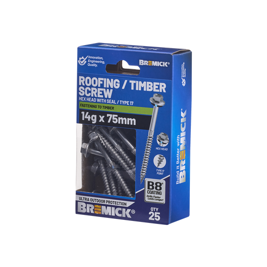 Bremick Hex Timber Screw - 14g x 75mm - B8 - 25 Pack