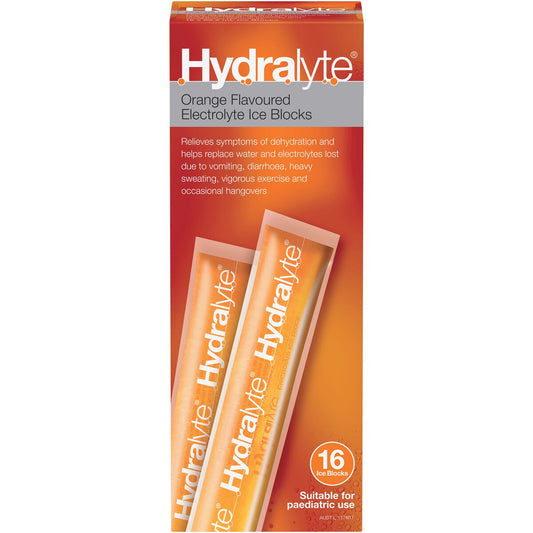 Hydralyte Electrolyte Ice Block Orange 16 Sachets