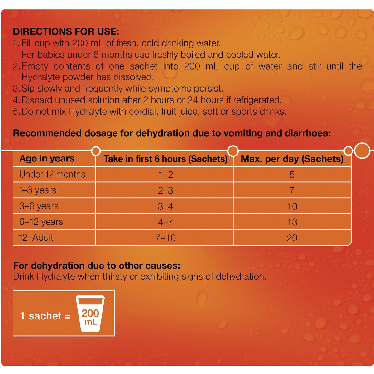 Hydralyte Powder Sachets Orange 10 Sachets
