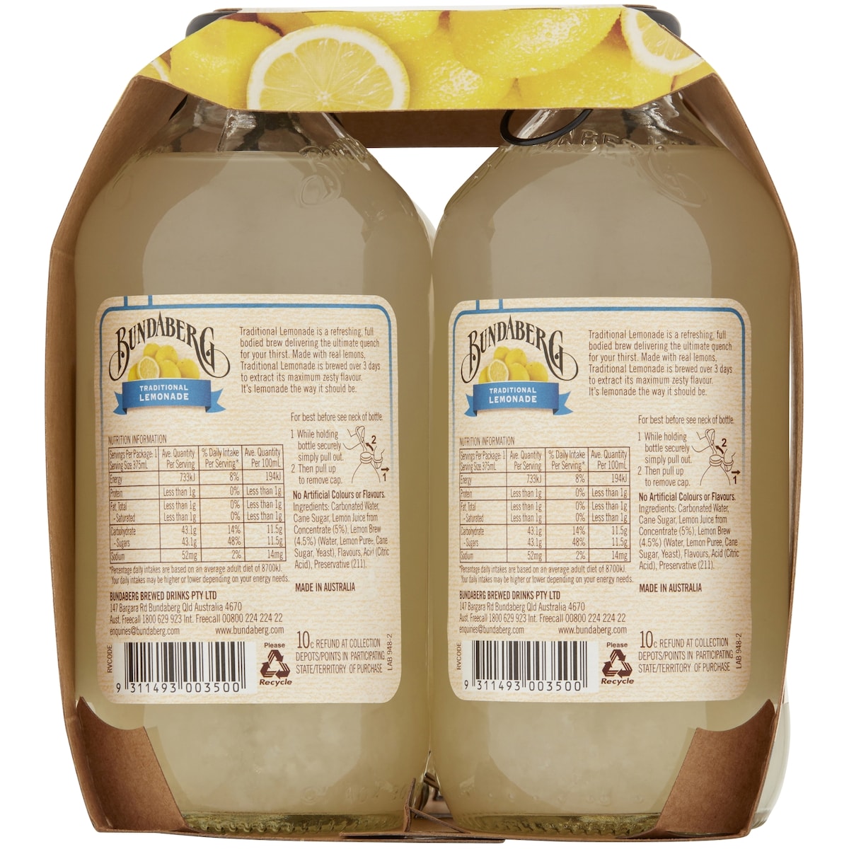 Bundaberg Traditional Lemonade 4x375ml 375ml X 4 Pack