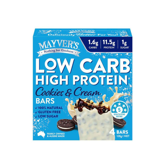 Mayver's Low Carb High Protein Cookies & Cream Bars 4 Pack - 128g