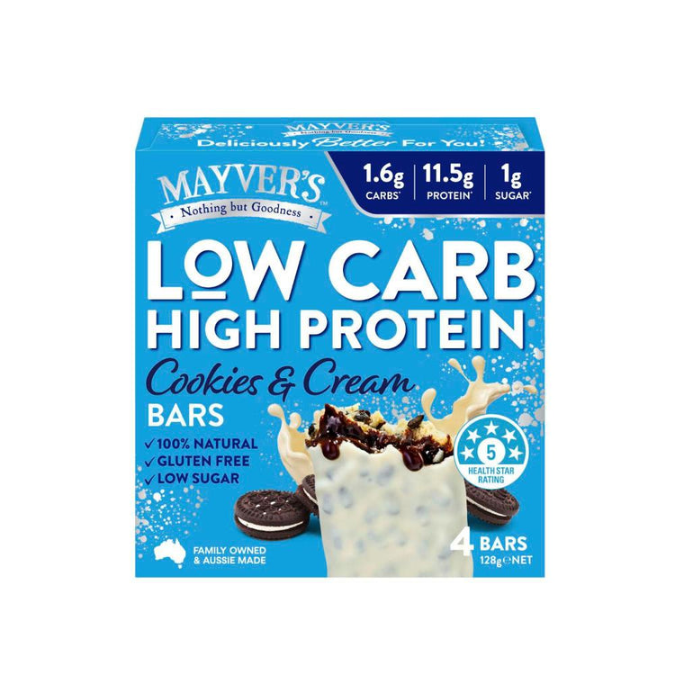 Mayver's Low Carb High Protein Cookies & Cream Bars 4 Pack - 128g