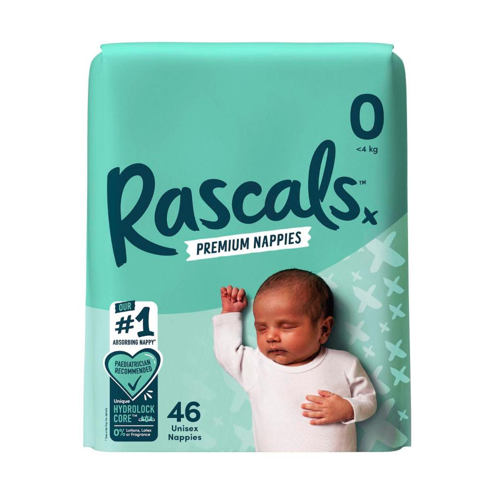Rascals Premium Nappies Size 0 (1-4kg) - 46 Pack