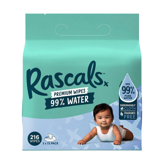 Rascals 99% Water Premium Wipes - 216 Pack