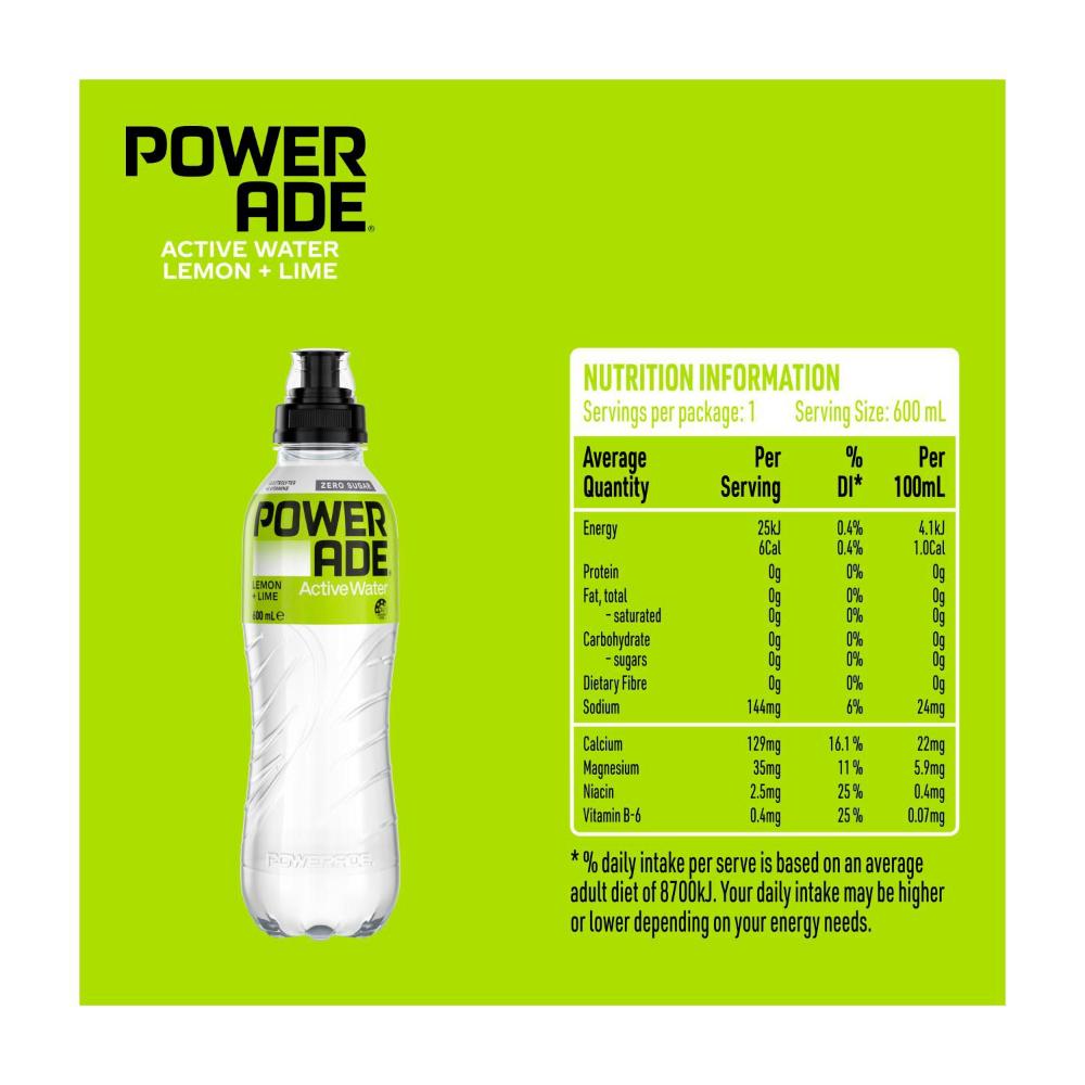 Powerade Active Water Lemon Lime - 600mL