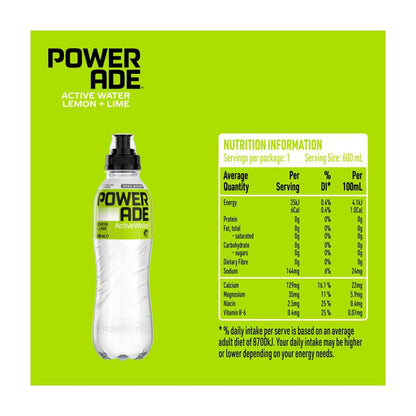 Powerade Active Water Lemon Lime - 600mL
