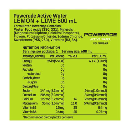 Powerade Active Water Lemon Lime - 600mL