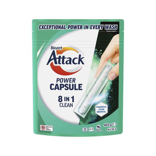 Biozet Attack Power Laundry Capsules 8 In 1 Clean - 30 pack