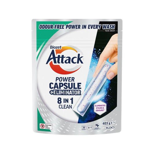 Biozet Attack Power Laundry Capsules + Eliminator 8 In 1 - 30 pack