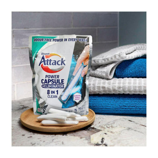 Biozet Attack Power Laundry Capsules + Eliminator 8 In 1 - 30 pack
