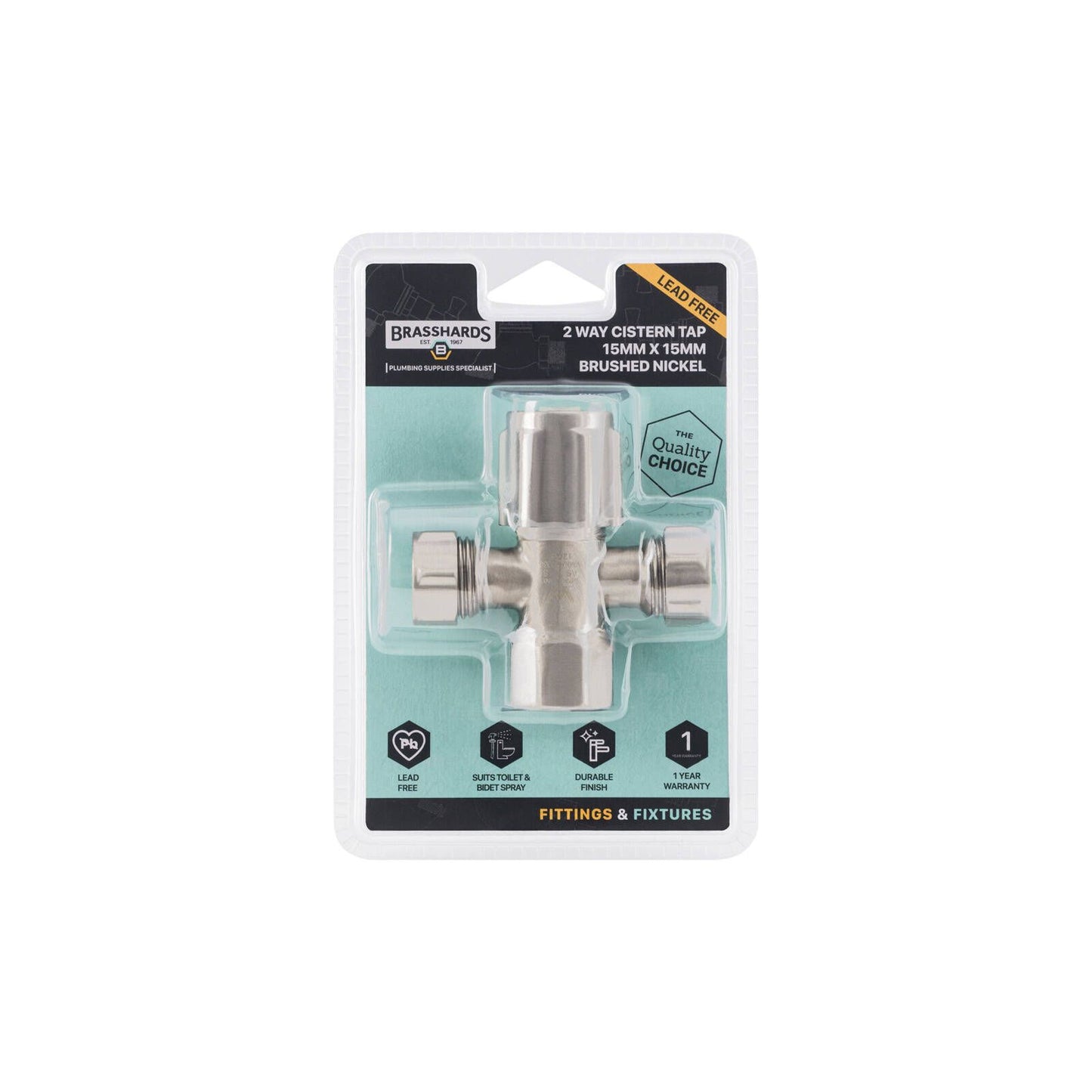 Brasshards 2 Way Cistern Tap - 15mm x 15mm - Brushed Nickel