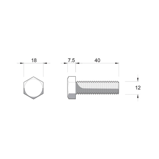 Zenith M12 x 40mm Hot Dip Galvanised Hex Head Bolts and Nuts - 12 Pack