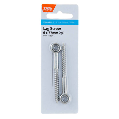 Taskmaster Lag Screw - 6 x 77 mm - 316 Stainless Steel - 2pk