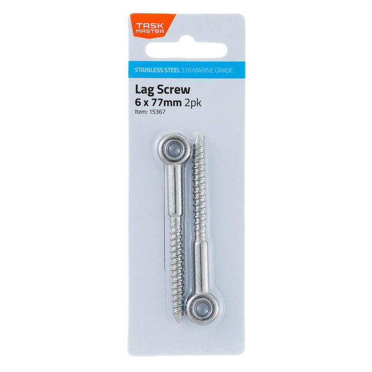 Taskmaster Lag Screw - 6 x 77 mm - 316 Stainless Steel - 2pk