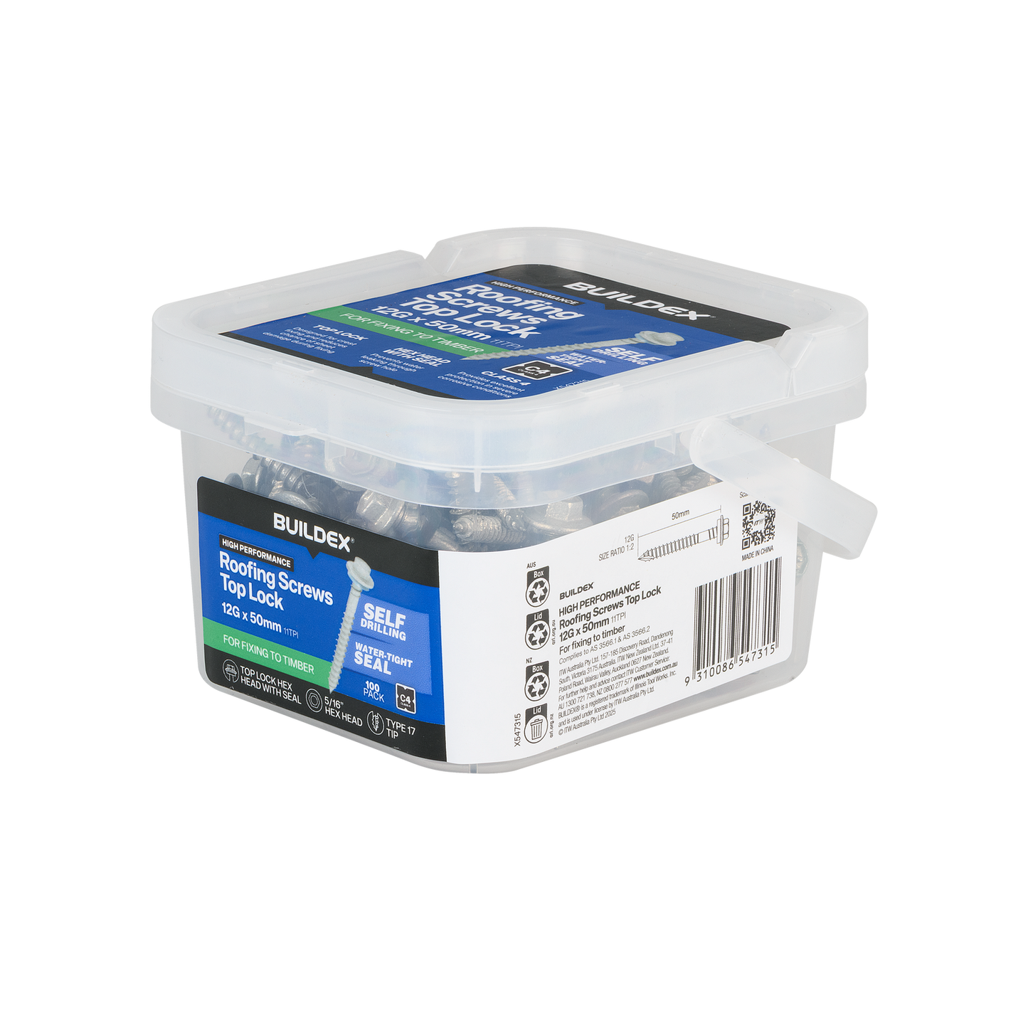 Buildex Roofing Screws - 12g x 50mm - 100 Pack
