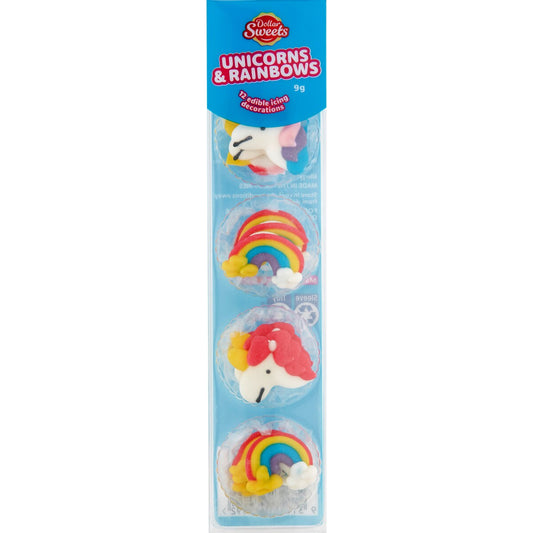Dollar Sweets Icing Decorations Unicorn & Rainbow 12 pack