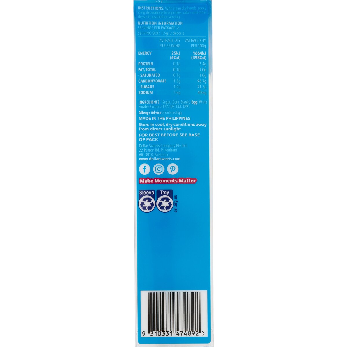 Dollar Sweets Icing Decorations Unicorn & Rainbow 12 pack