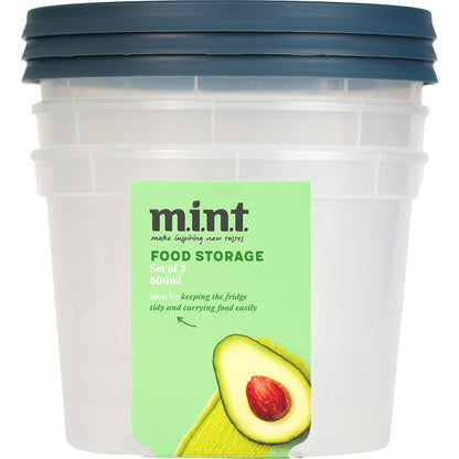 Mint Food Storage Containers 600ml X 3 Pack