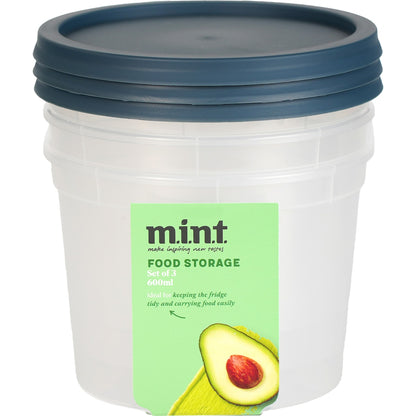 Mint Food Storage Containers 600ml X 3 Pack