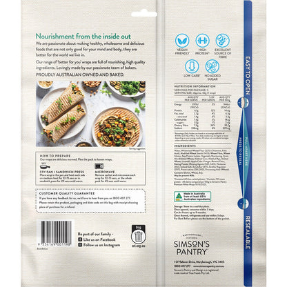 Simsons Pantry Wholemeal Wraps Carb Wraps 5 pack