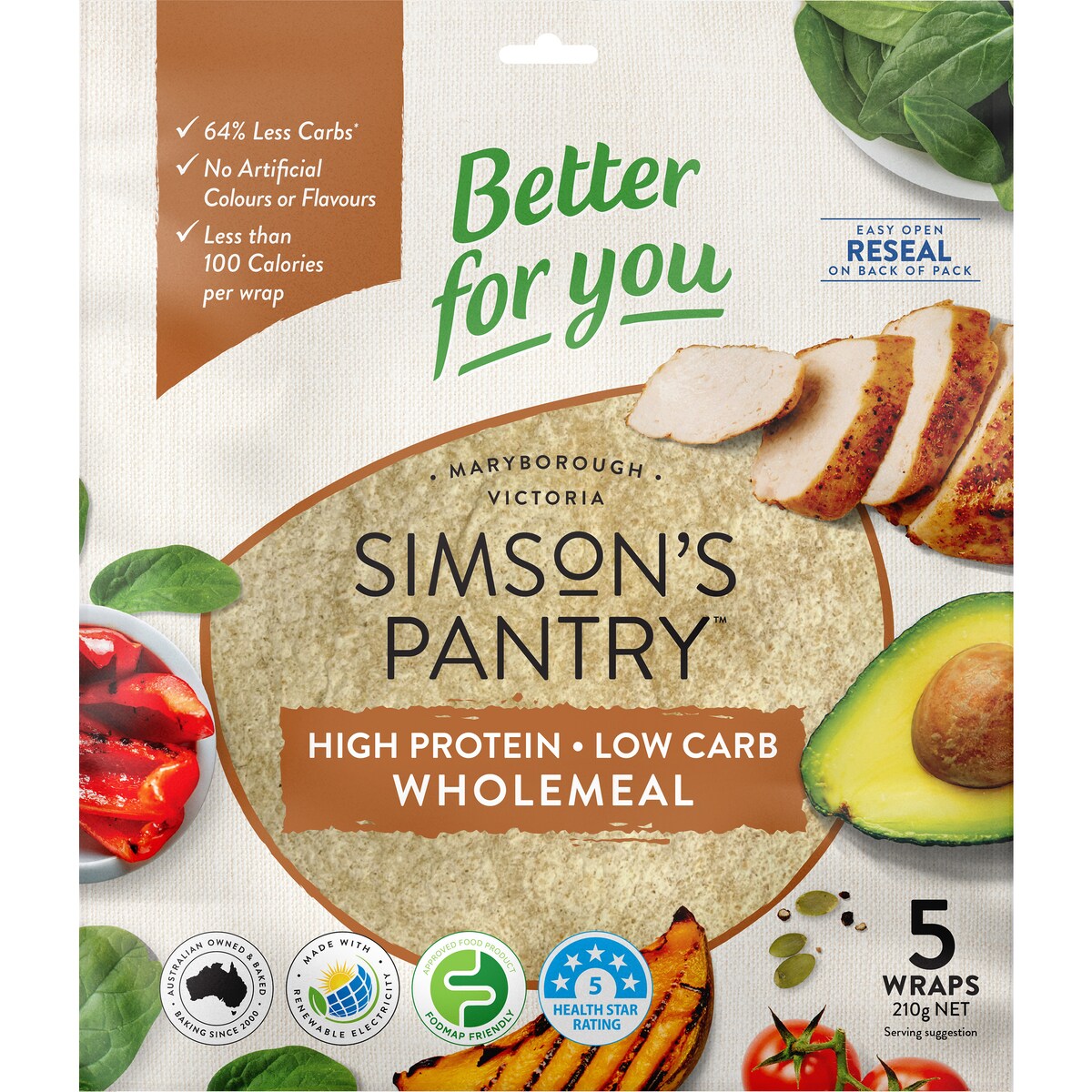 Simsons Pantry Wholemeal Wraps Carb Wraps 5 pack