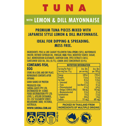 Sirena Tuna Lemon & Dill Mayo Snacking 75g