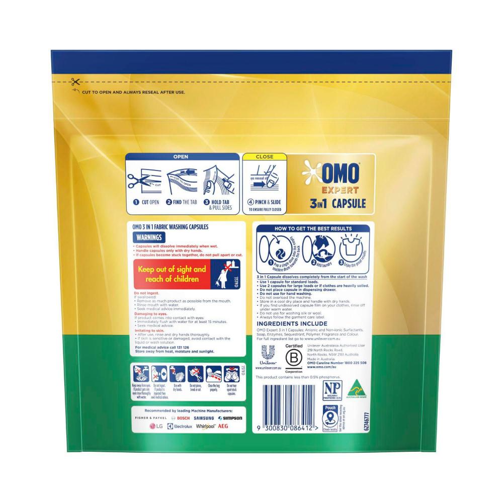 OMO Expert Laundry Capsules 3 In 1 Odour Eliminator - 28 pack
