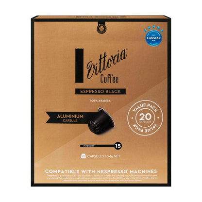 Vittoria Espresso Black Nespresso Compatible Aluminium Coffee C ... 20 Pack