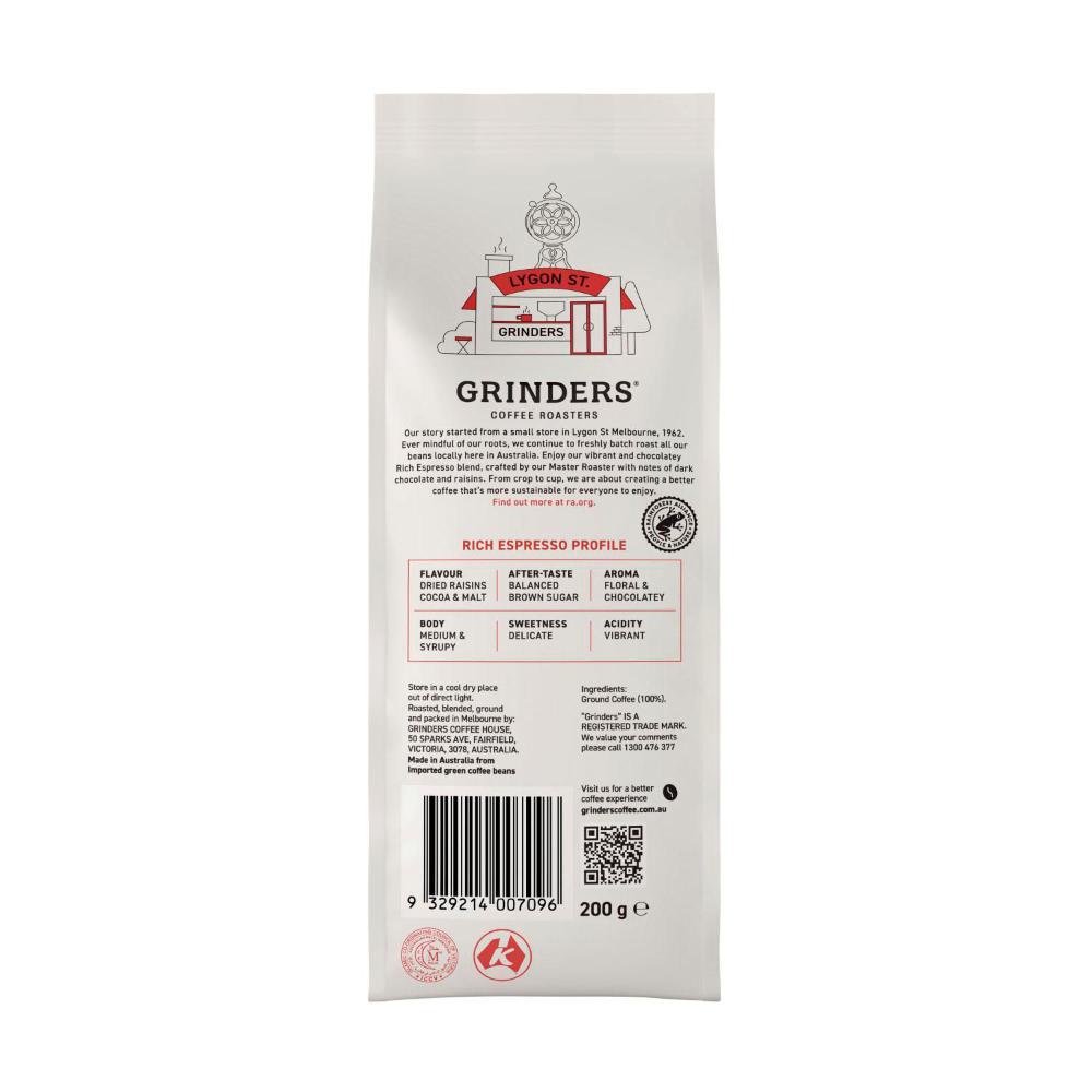 Grinders Rich Espresso Ground Coffee - 200g