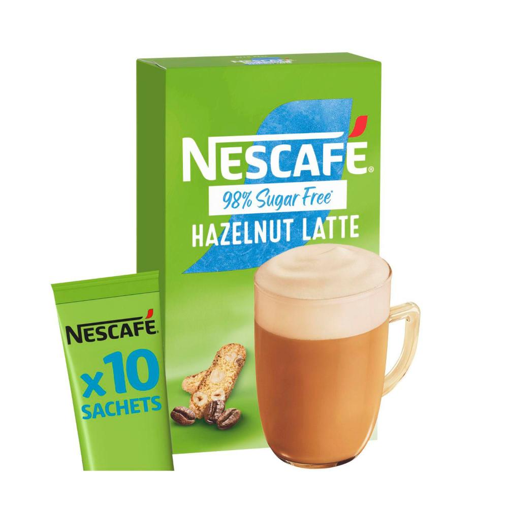 Nescafe Coffee 98% Sugar Free Hazelnut Coffee Sachets - 10 Pack