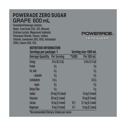 Powerade Sports Drink Zero Grape - 600mL