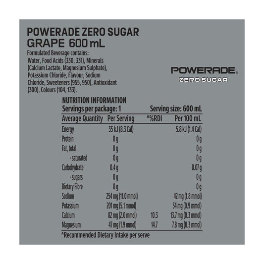 Powerade Sports Drink Zero Grape - 600mL