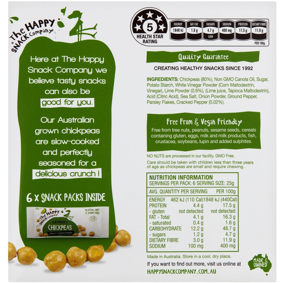 The Happy Snack Company Roasted Chickpeas Lime & Cracked Pepper 6 Pack