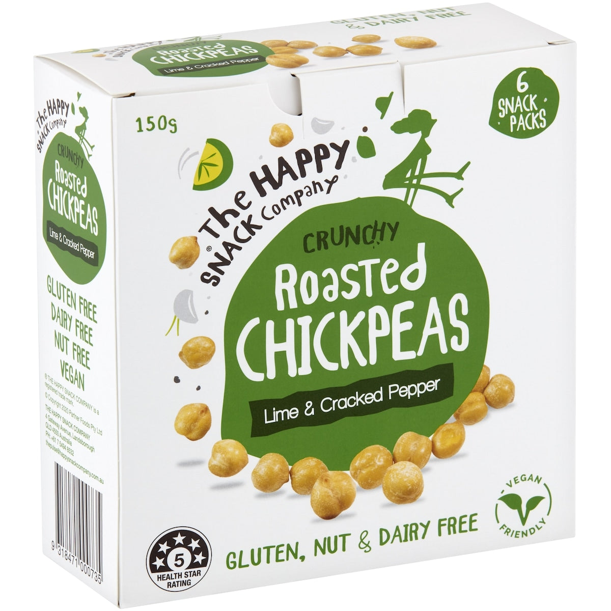 The Happy Snack Company Roasted Chickpeas Lime & Cracked Pepper 6 Pack