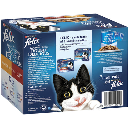 Felix Doubly Delicious Meat Selection In Jelly Cat Food 85g X 12 Pack