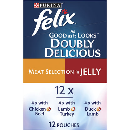 Felix Doubly Delicious Meat Selection In Jelly Cat Food 85g X 12 Pack