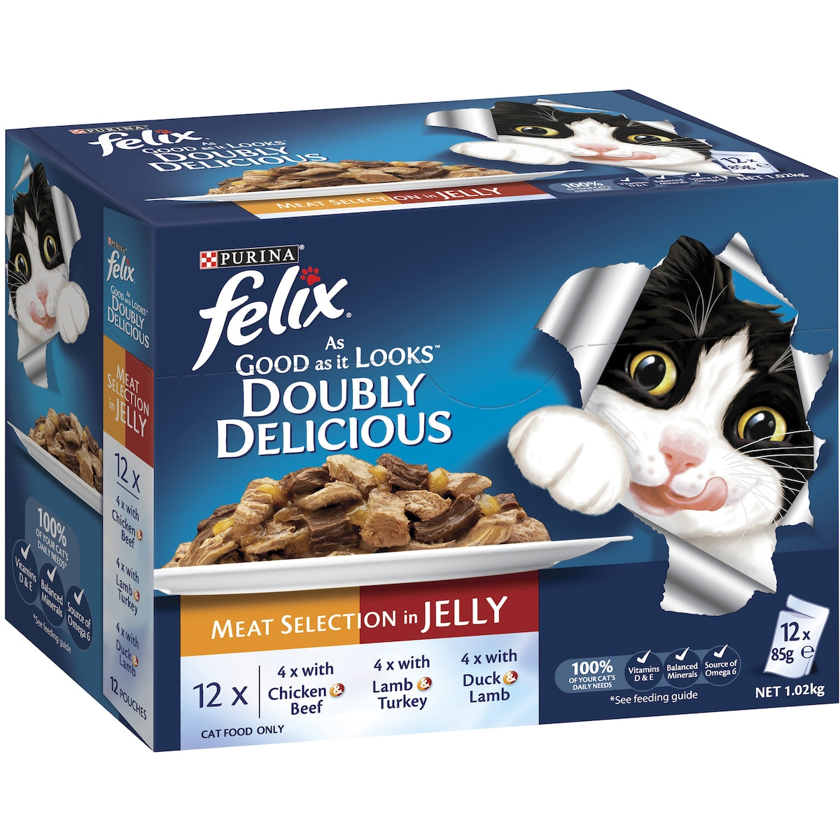 Felix Doubly Delicious Meat Selection In Jelly Cat Food 85g X 12 Pack