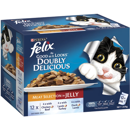 Felix Doubly Delicious Meat Selection In Jelly Cat Food 85g X 12 Pack
