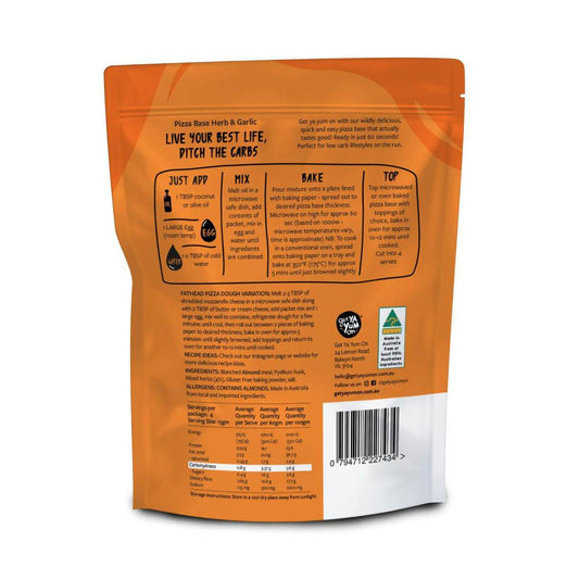 Get Ya Yum On 60 Sec Keto Pizza Base - Herb & Garlic - 60g