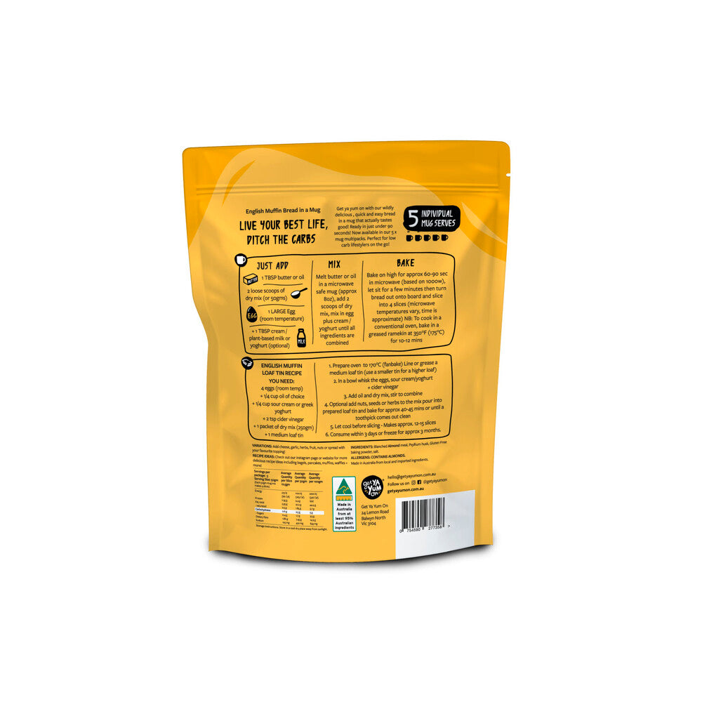 Get Ya Yum On 90 Sec Keto Bread In A Mug Mix - 5xmug Serves - English Muffin - 250g