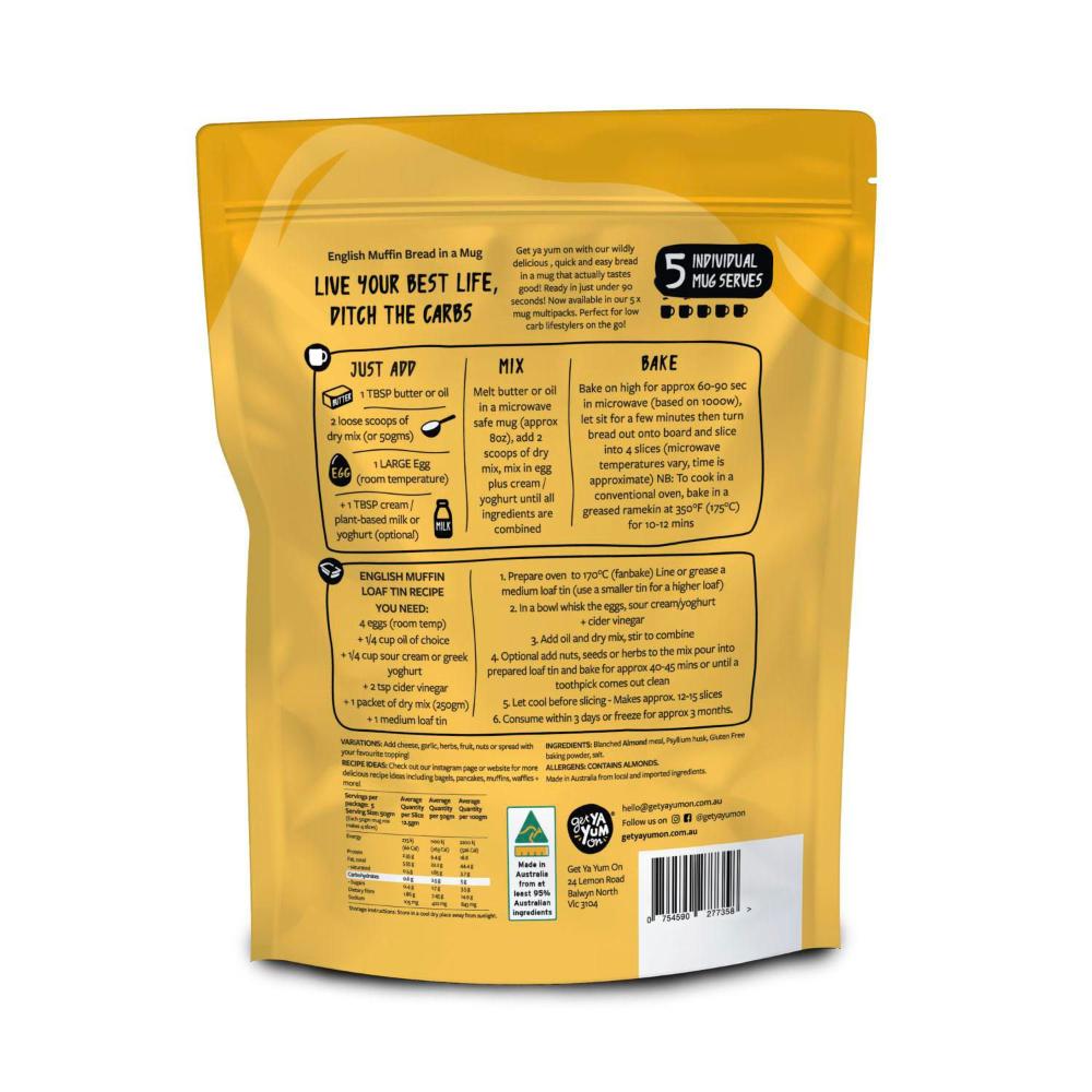 Get Ya Yum On 90 Sec Keto Bread In A Mug Mix - 5xmug Serves - English Muffin - 250g