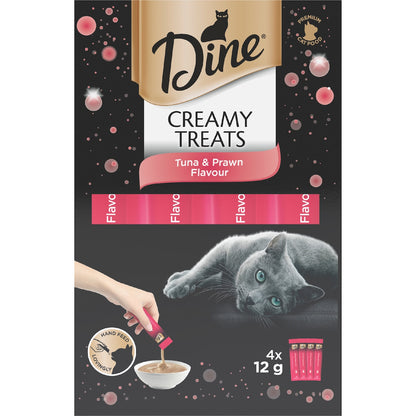 Dine Cat Creamy Treats Treats Prawn & Tuna Sachets 12g X 4 Pack