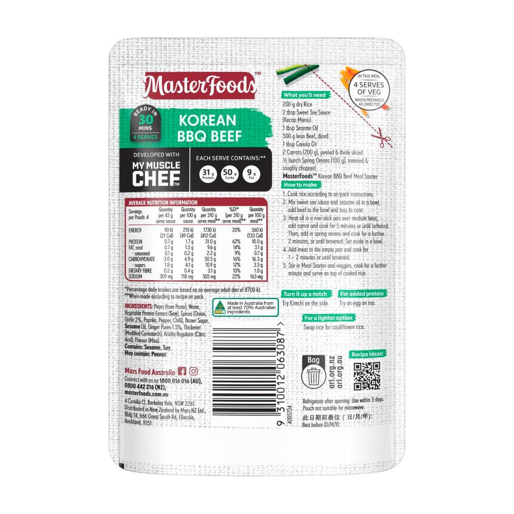 Masterfoods My Muse Chef Korean BBQ Beef Recipe Base Pouch - 175g