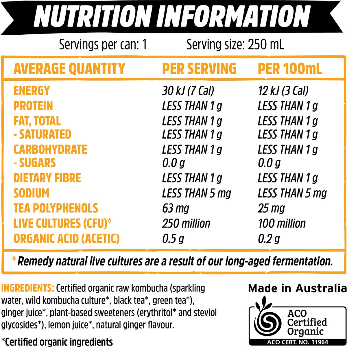 Remedy Lemon Ginger Kombucha 4 pack