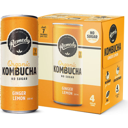 Remedy Lemon Ginger Kombucha 250ml X 4 Pack
