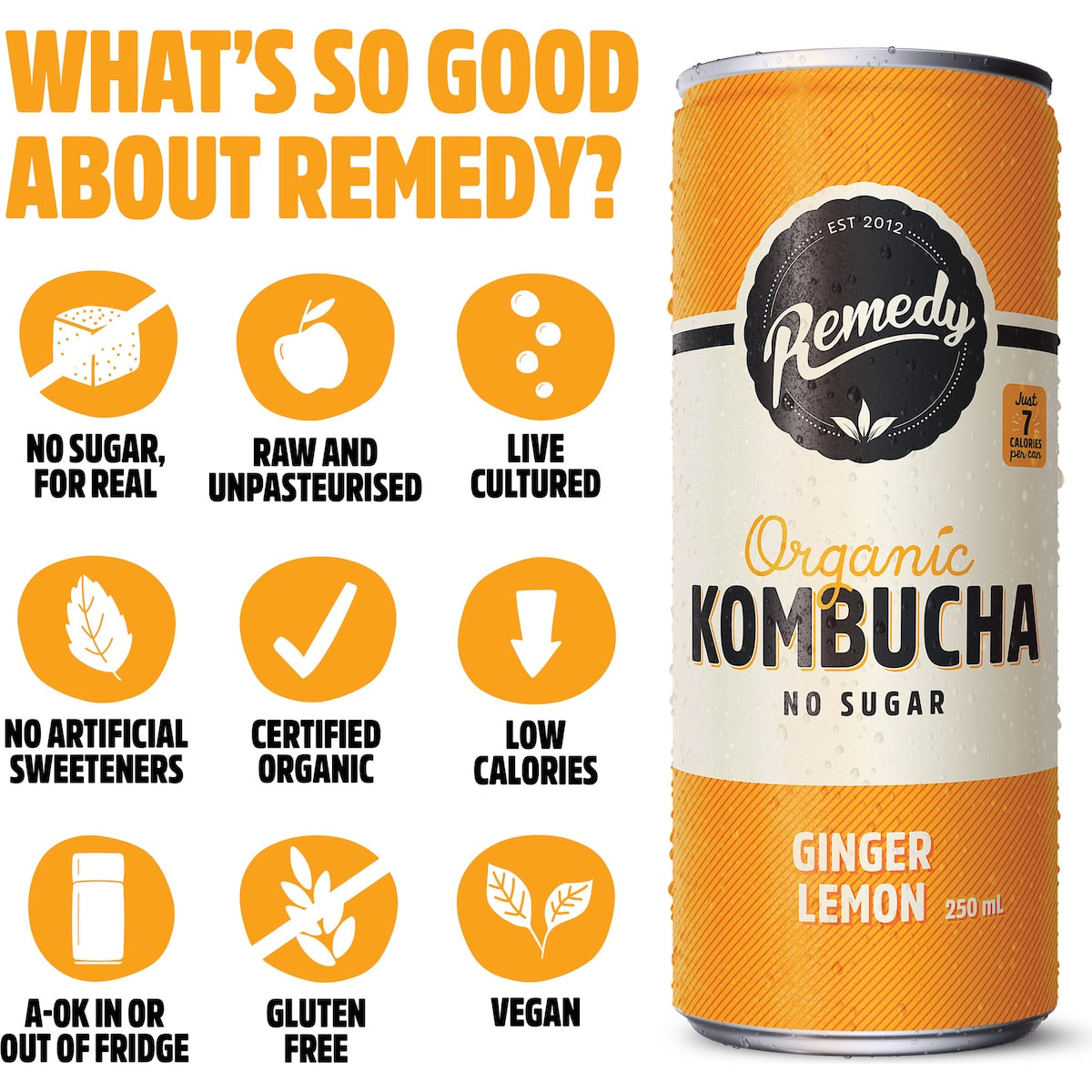 Remedy Lemon Ginger Kombucha 250ml X 4 Pack